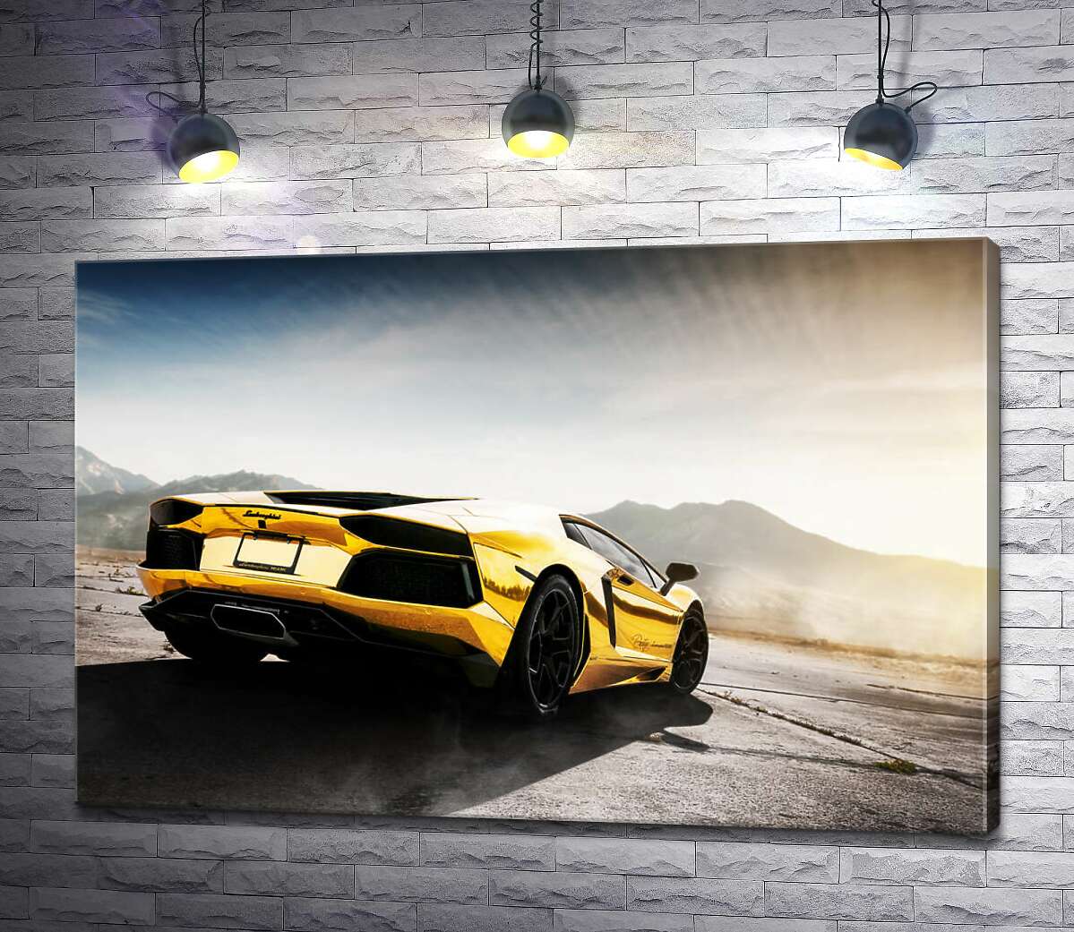картина Чорні елементи жовтого автомобіля Lamborghini Aventador