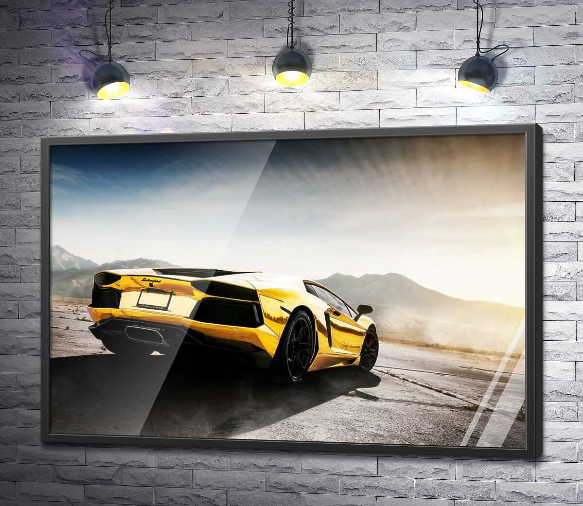 постер Чорні елементи жовтого автомобіля Lamborghini Aventador