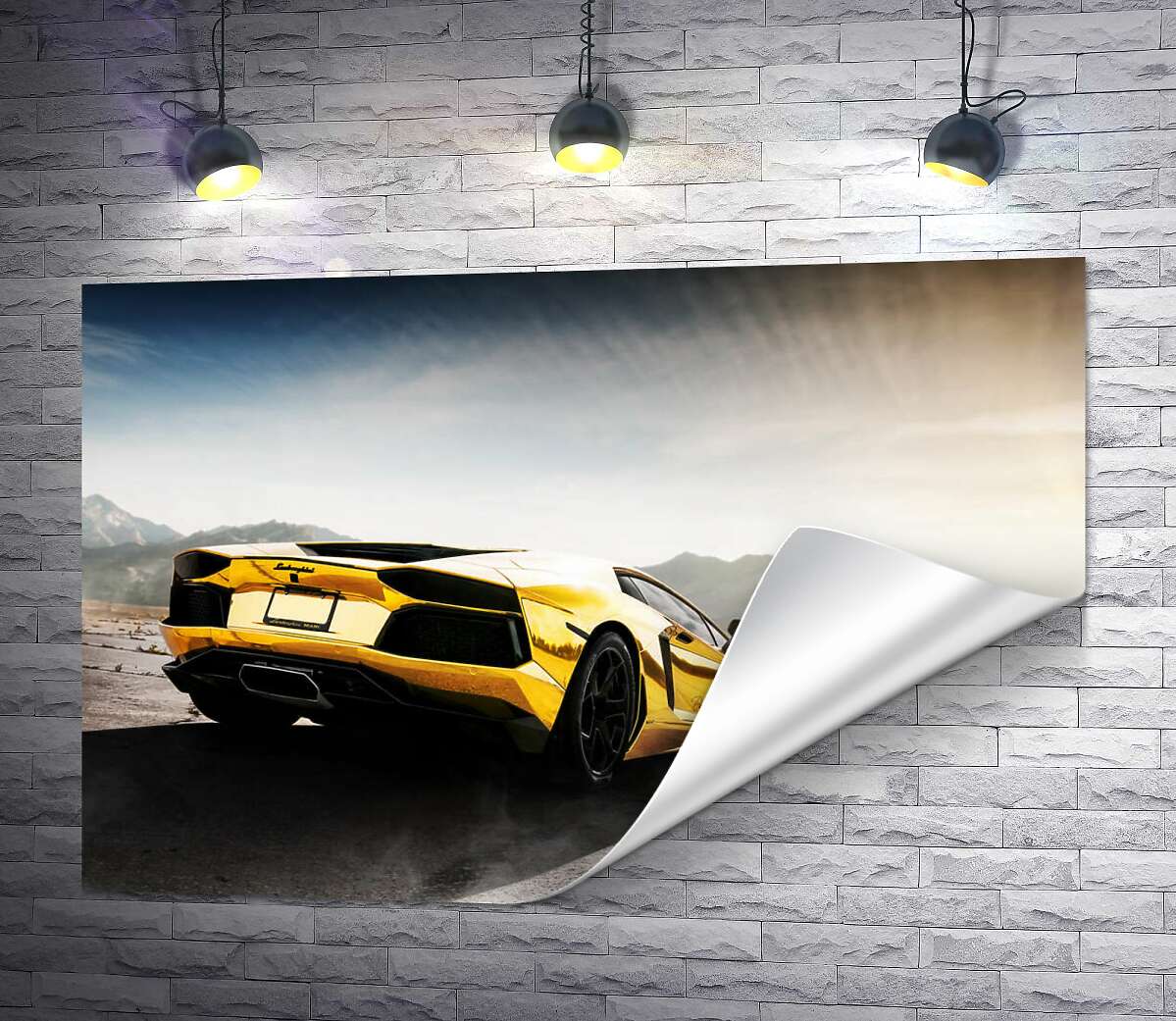 печать Черные элементы желтого автомобиля Lamborghini Aventador