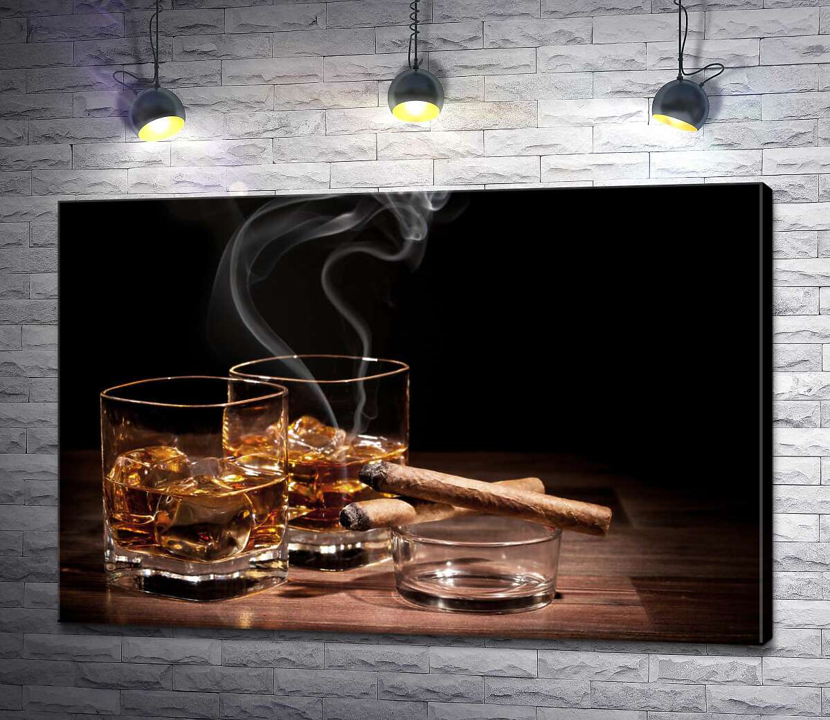 картина Две сигары дымятся возле стаканов с холодным виски