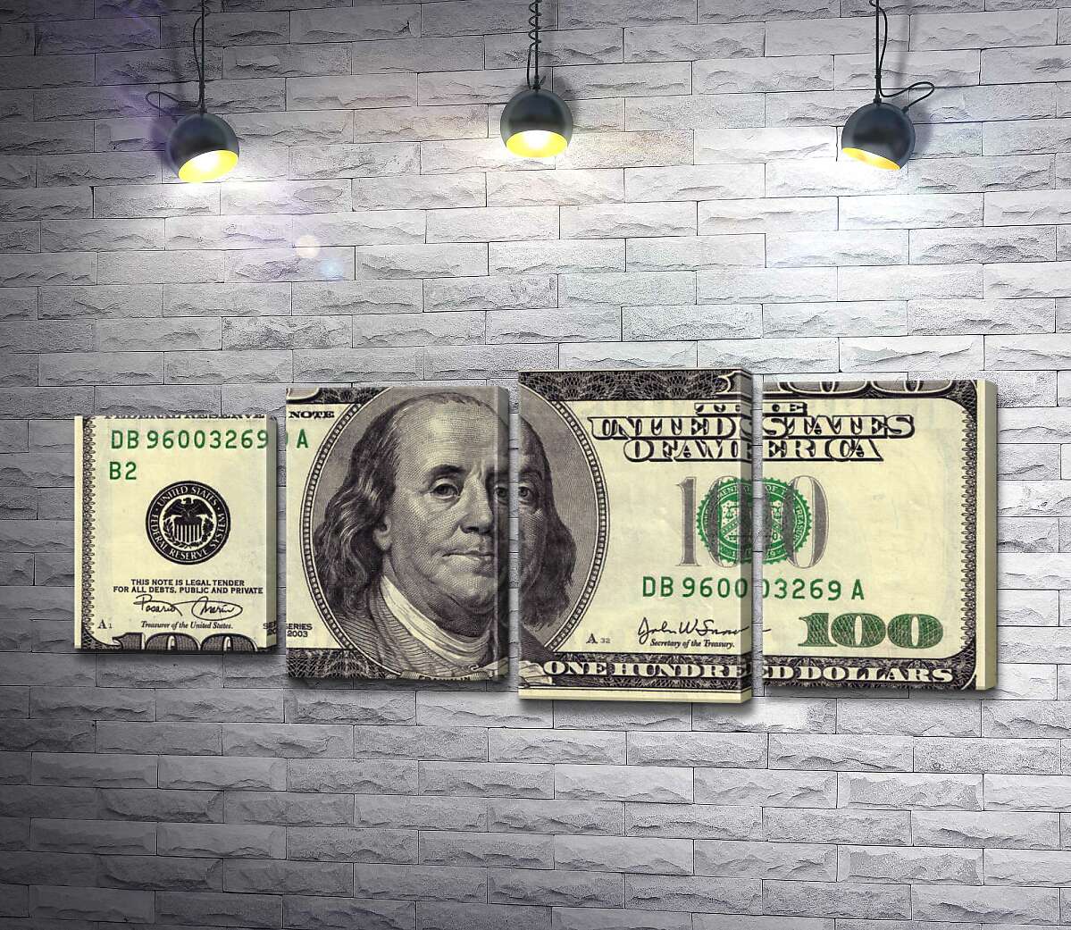 модульная картина Купюра 100 долларов (Модуль №3)