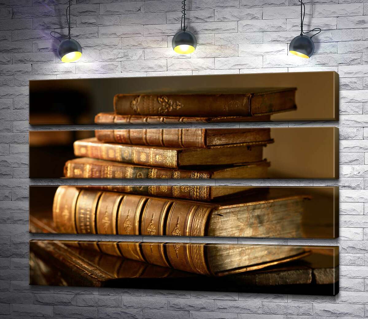 модульная картина Старинные книги в кожаном переплете с позолотой (Модуль №22)