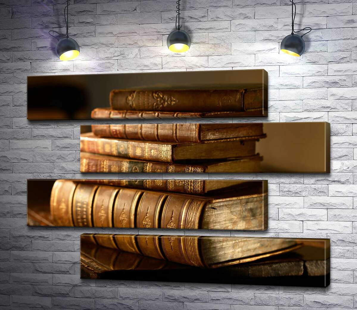модульна картина Старовинні книги в шкіряних палітурках з позолотою (Модуль №23)
