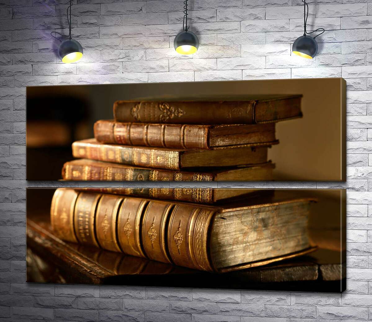 модульна картина Старовинні книги в шкіряних палітурках з позолотою (Модуль №7)