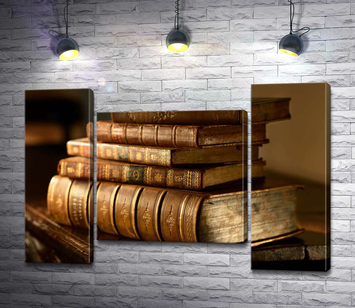модульна картина Старовинні книги в шкіряних палітурках з позолотою (Модуль №11)