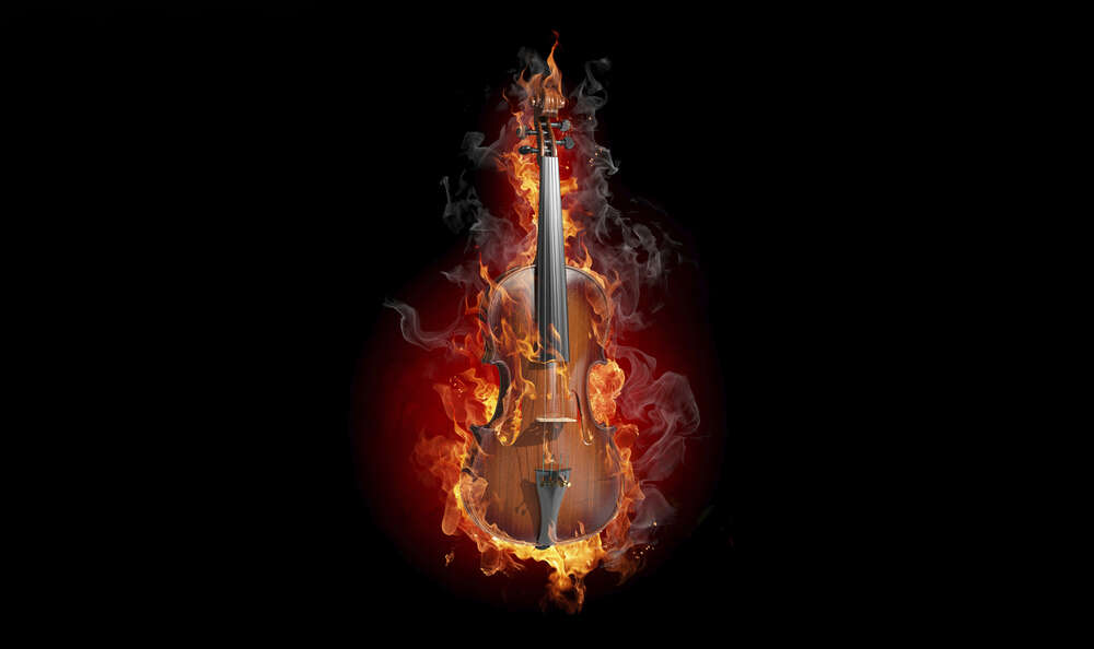картина-постер Языки пламени охватили скрипку