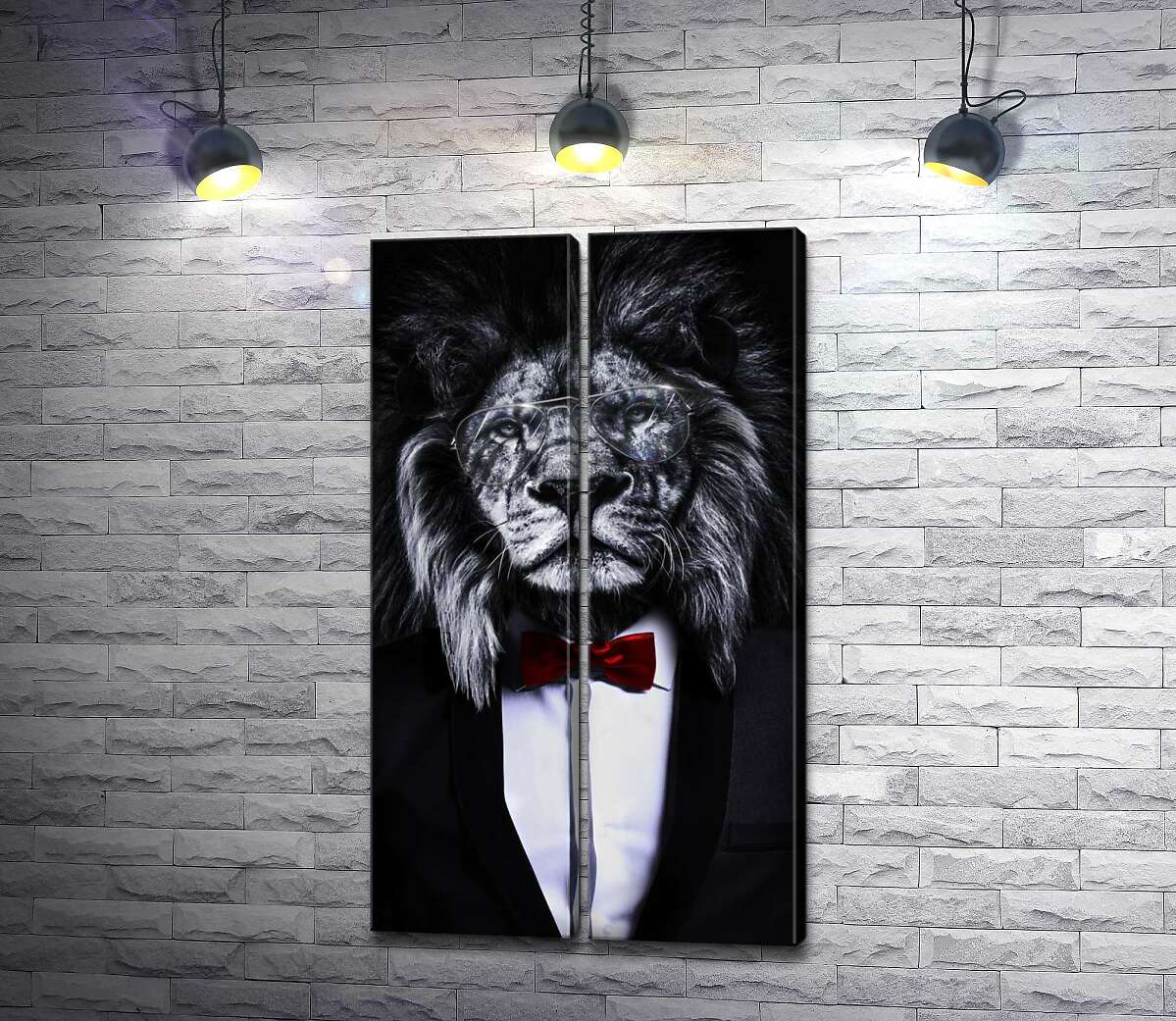 модульная картина Почтенный лев в очках и костюме