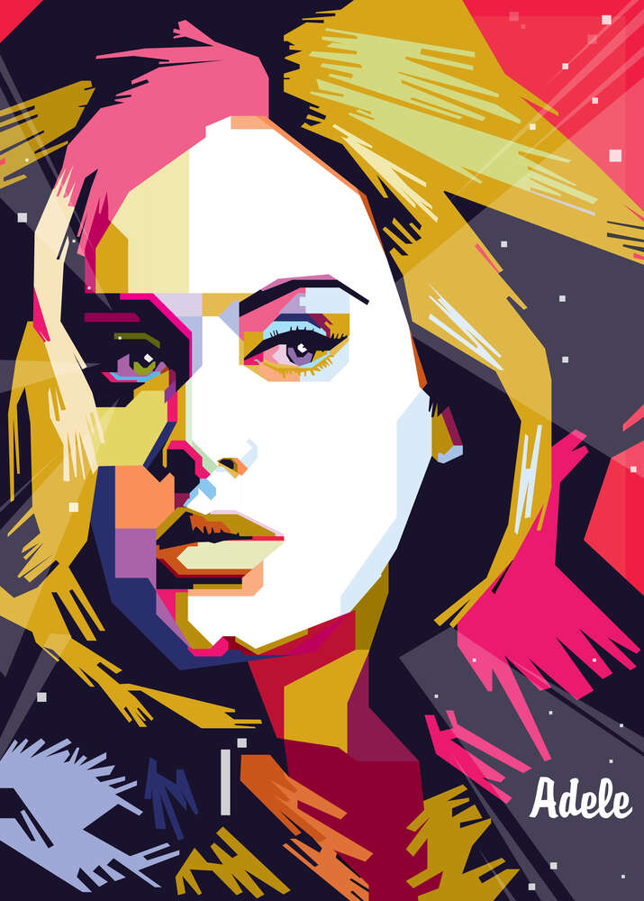 картина-постер Сочетание пастельных линий на портрете певицы Адель (Adele)