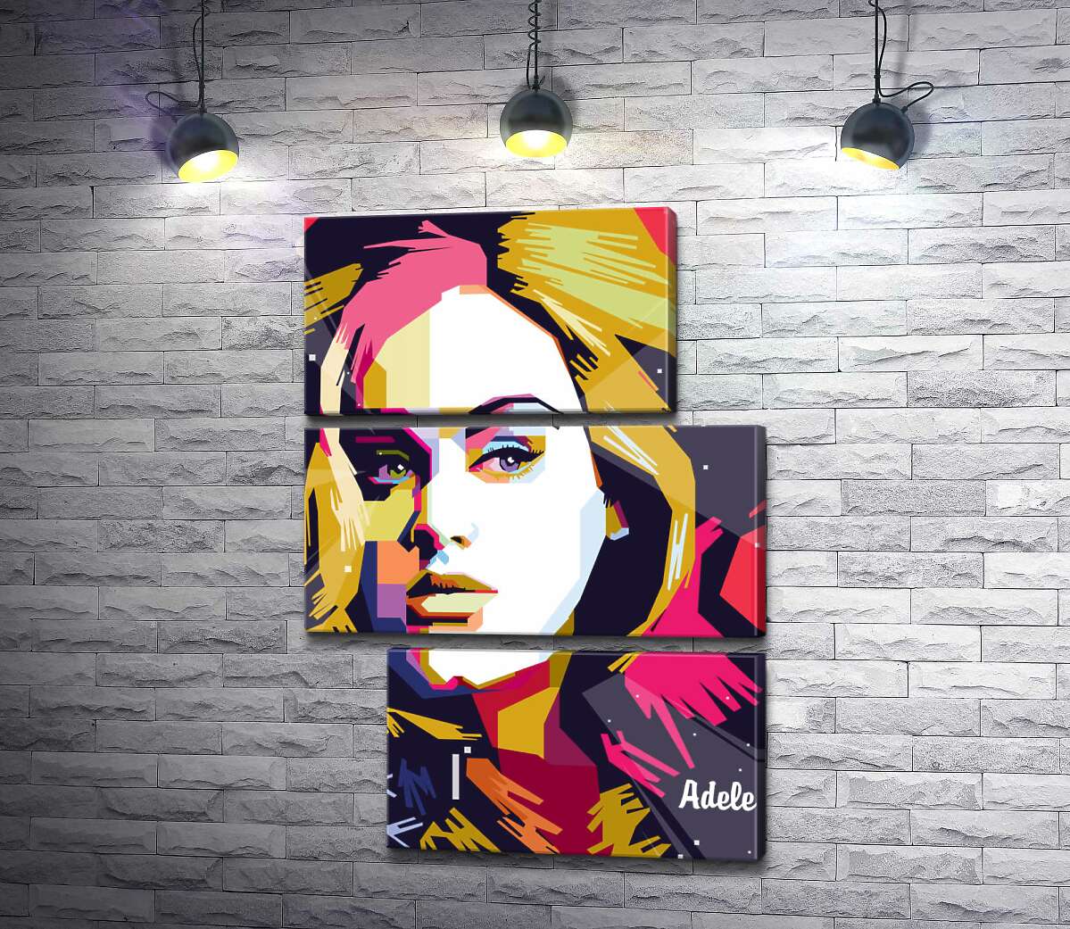 модульная картина Сочетание пастельных линий на портрете певицы Адель (Adele) (Модуль №16)