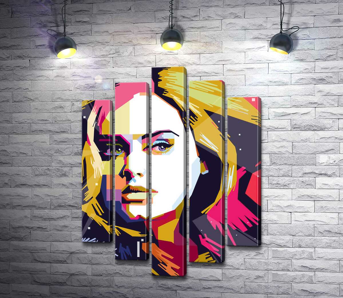 модульная картина Сочетание пастельных линий на портрете певицы Адель (Adele) (Модуль №4)