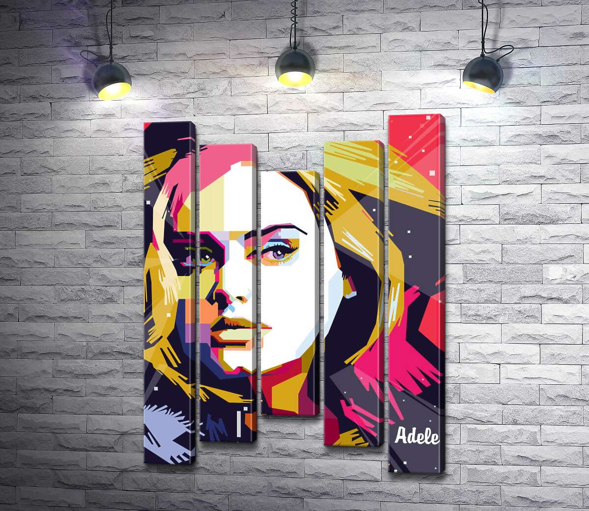 модульная картина Сочетание пастельных линий на портрете певицы Адель (Adele) (Модуль №27)