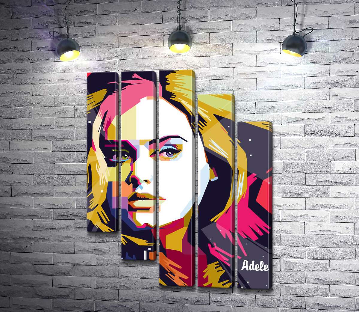 модульная картина Сочетание пастельных линий на портрете певицы Адель (Adele) (Модуль №28)