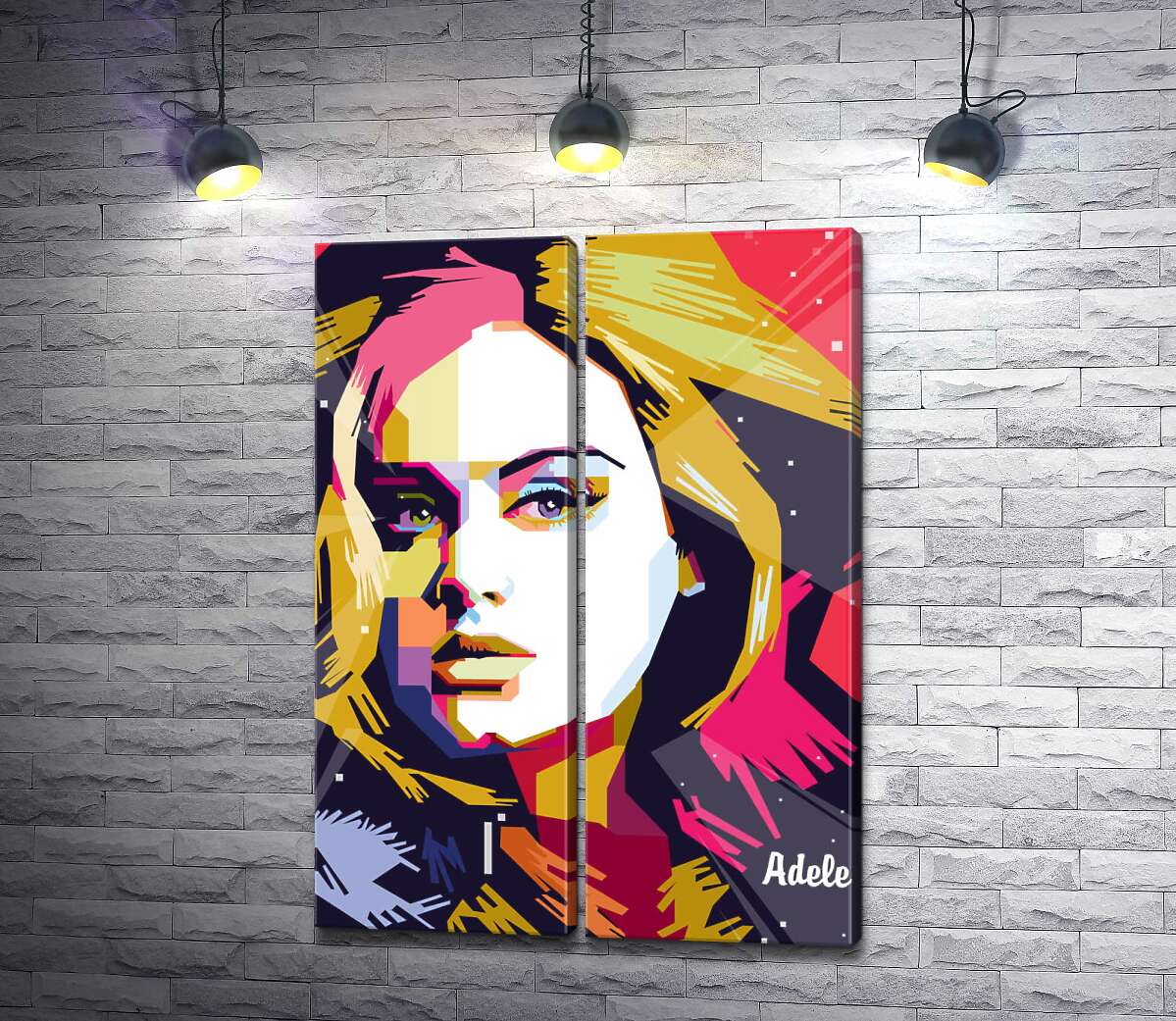 модульная картина Сочетание пастельных линий на портрете певицы Адель (Adele)
