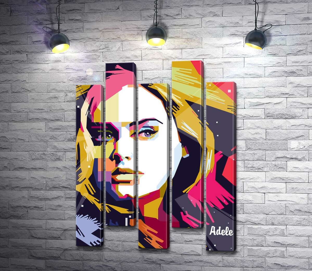 модульная картина Сочетание пастельных линий на портрете певицы Адель (Adele) (Модуль №30)