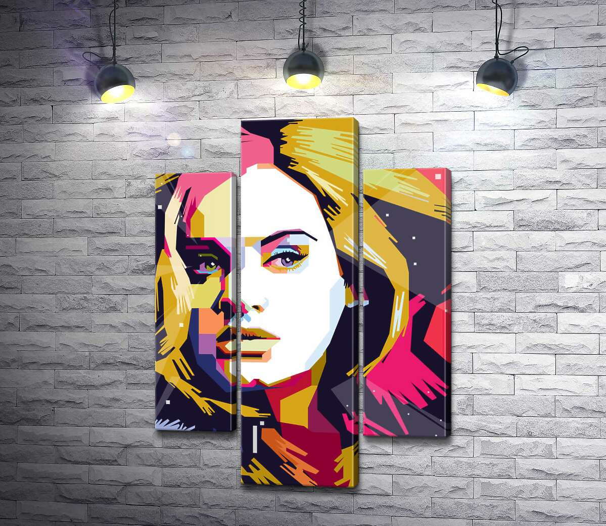 модульная картина Сочетание пастельных линий на портрете певицы Адель (Adele) (Модуль №10)