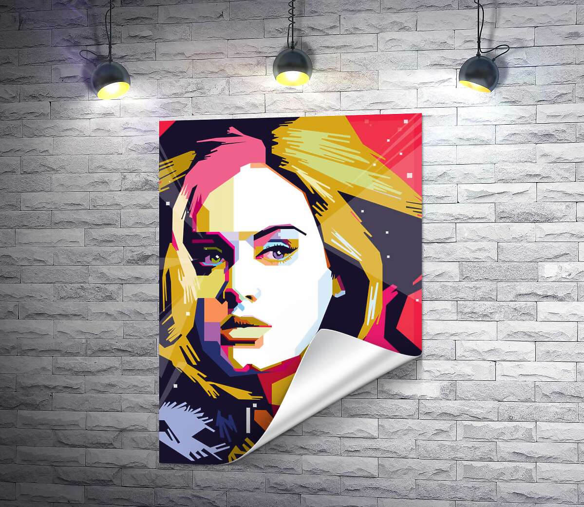 печать Сочетание пастельных линий на портрете певицы Адель (Adele)