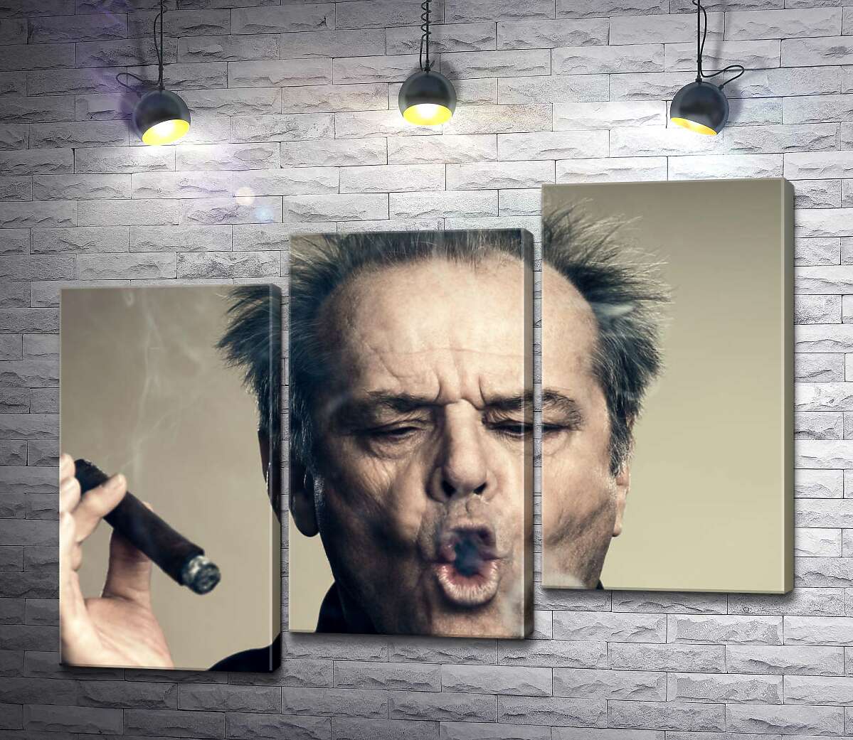модульна картина Джек Ніколсон (Jack Nicholson) комічно пускає кола димом від сигари (Модуль №14)
