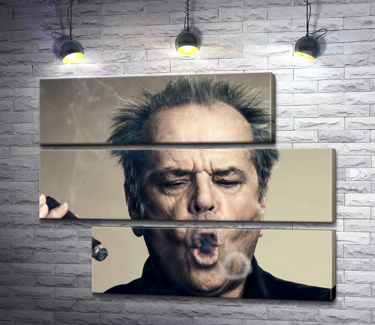 модульная картина Джек Николсон (Jack Nicholson) комически пускает круги дымом от сигары (Модуль №16)