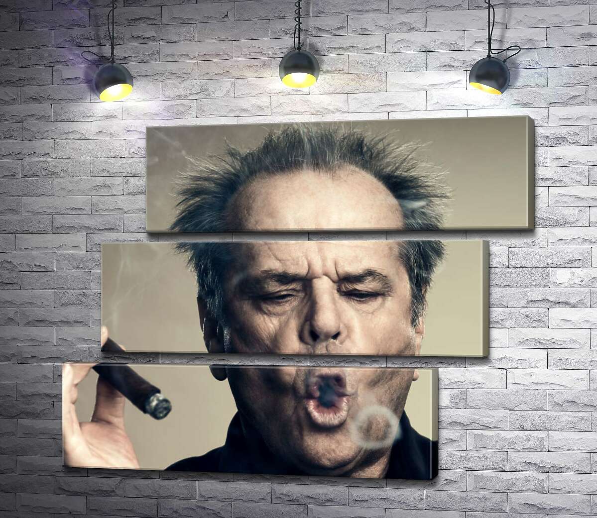 модульная картина Джек Николсон (Jack Nicholson) комически пускает круги дымом от сигары (Модуль №17)