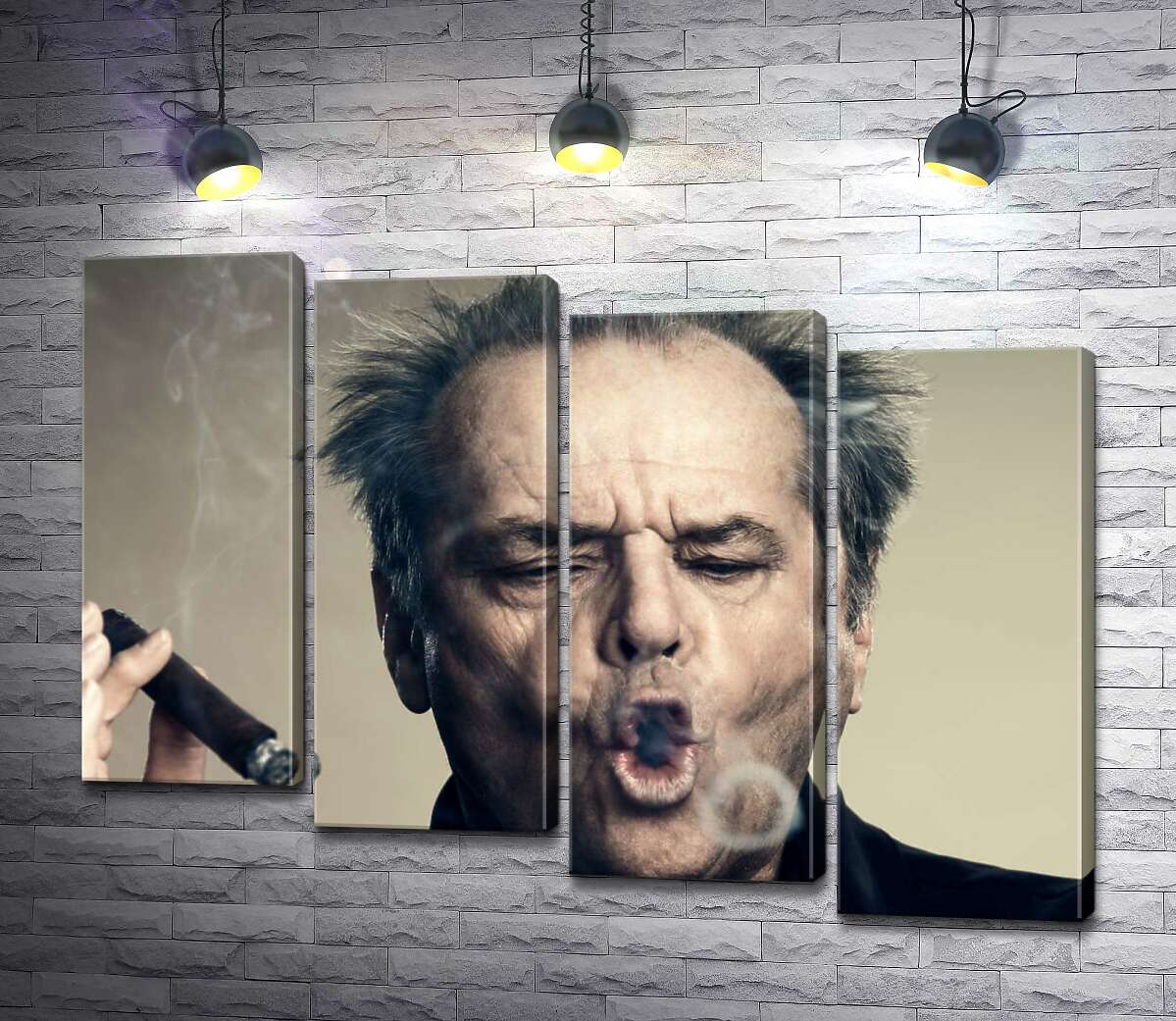 модульна картина Джек Ніколсон (Jack Nicholson) комічно пускає кола димом від сигари (Модуль №19)