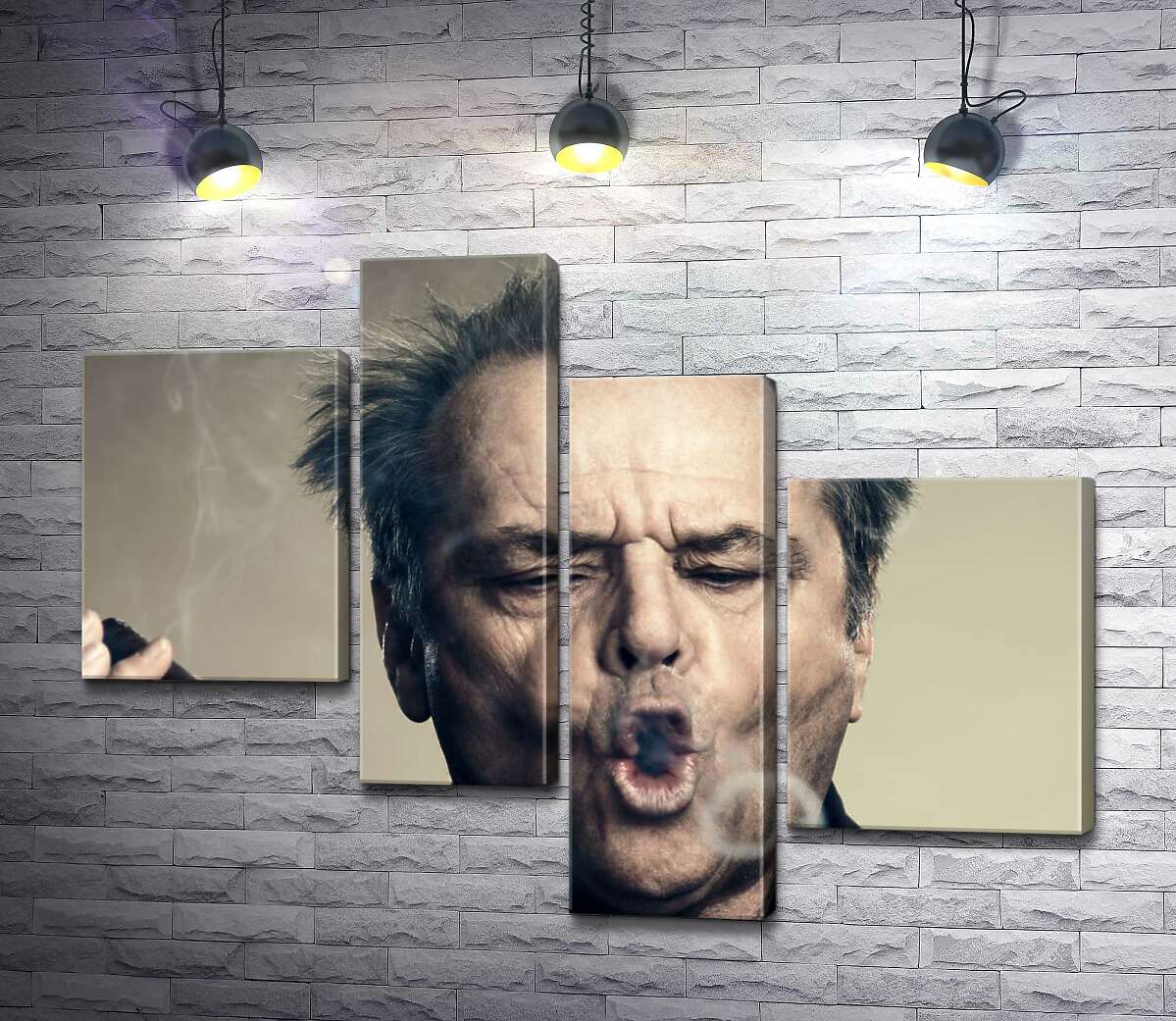 модульная картина Джек Николсон (Jack Nicholson) комически пускает круги дымом от сигары (Модуль №21)