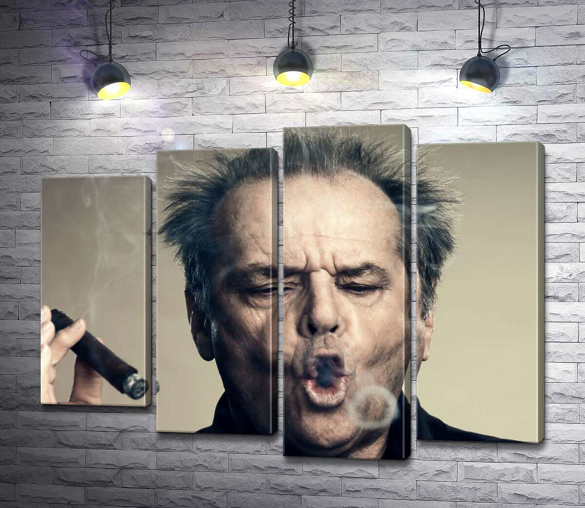 модульная картина Джек Николсон (Jack Nicholson) комически пускает круги дымом от сигары (Модуль №3)