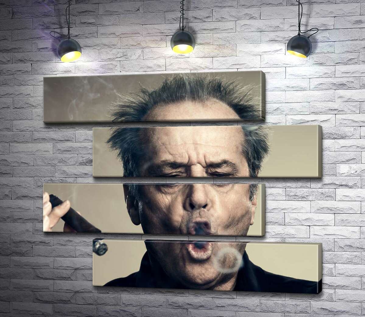 модульная картина Джек Николсон (Jack Nicholson) комически пускает круги дымом от сигары (Модуль №23)