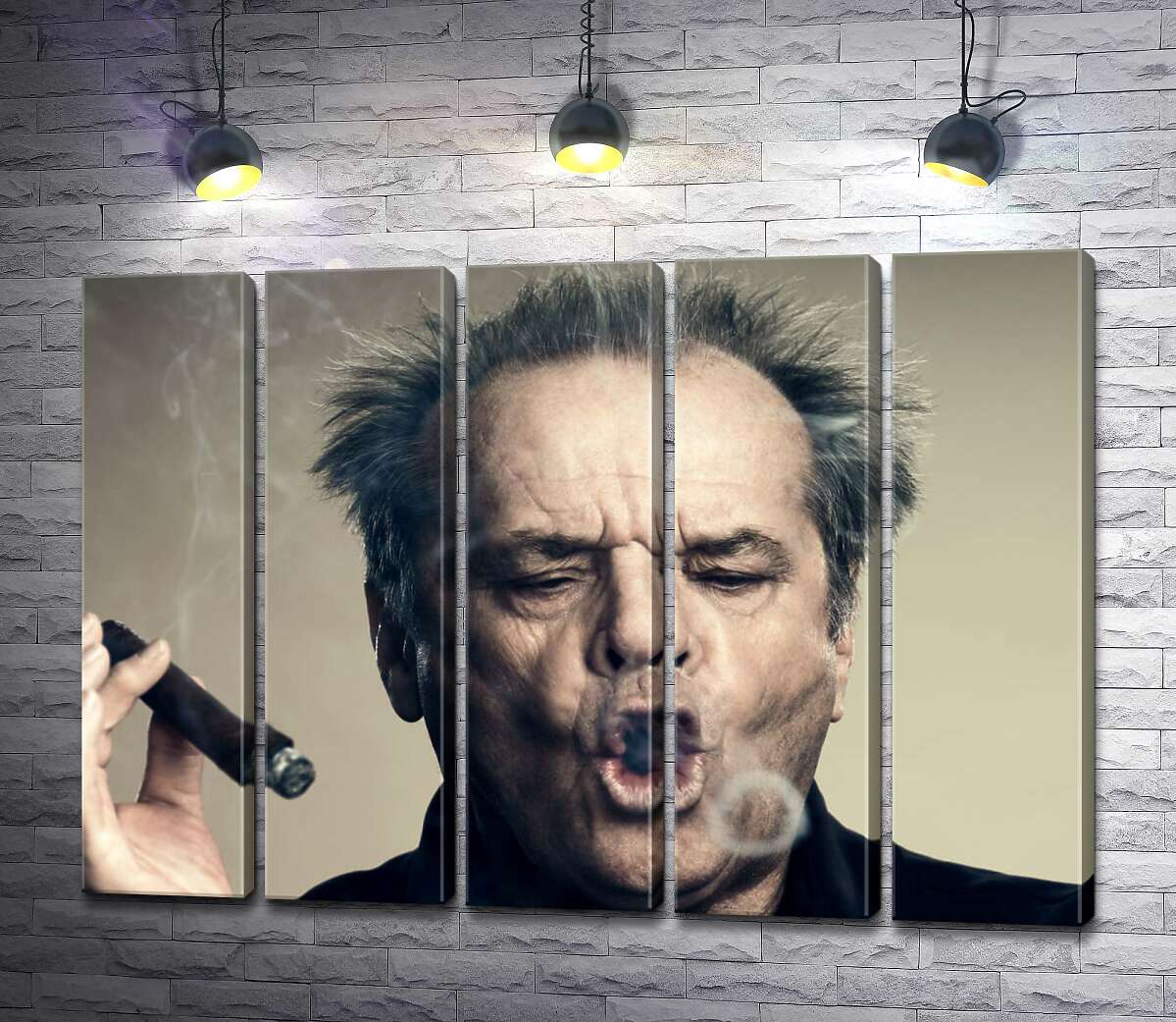 модульна картина Джек Ніколсон (Jack Nicholson) комічно пускає кола димом від сигари (Модуль №26)