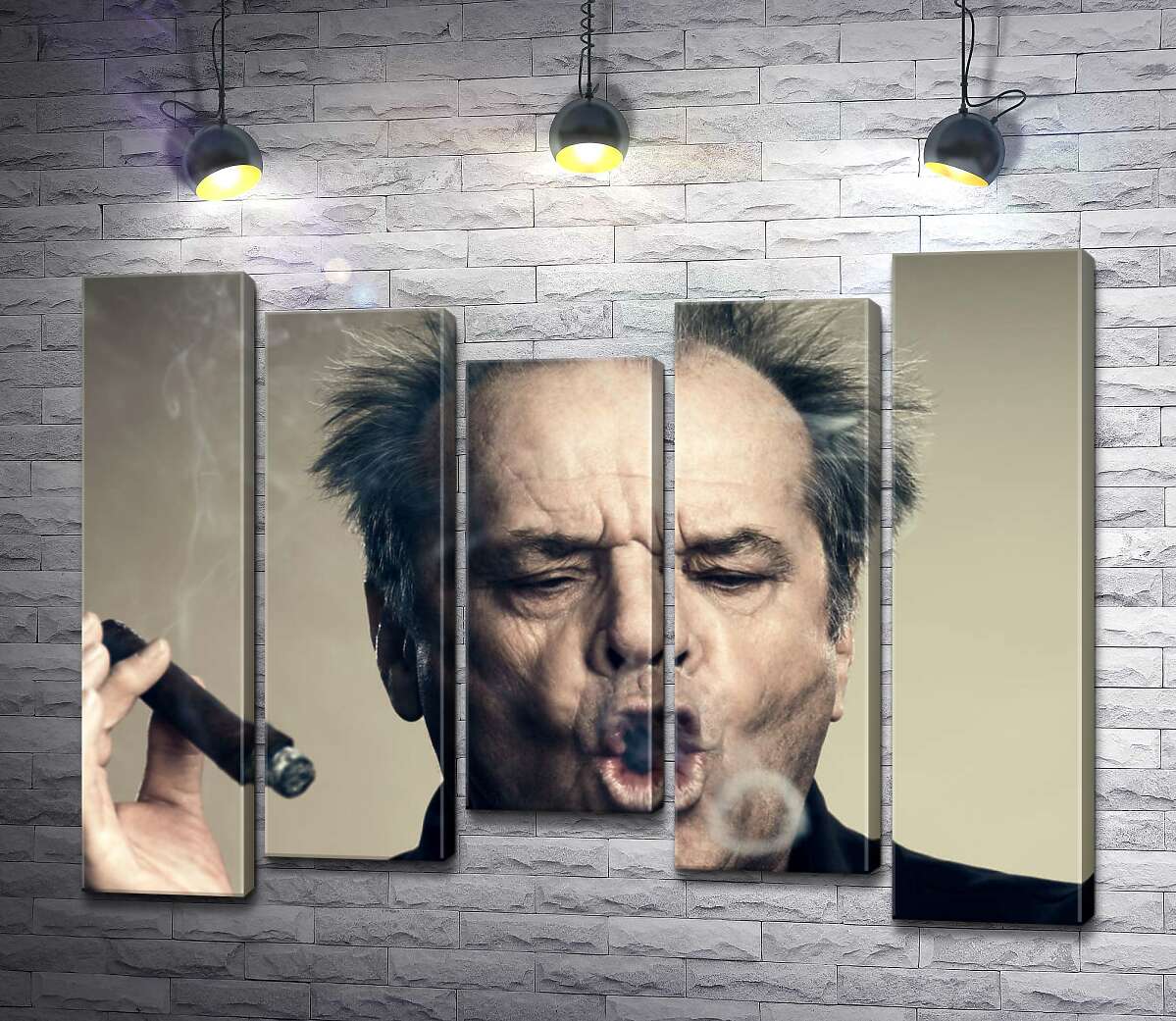 модульна картина Джек Ніколсон (Jack Nicholson) комічно пускає кола димом від сигари (Модуль №27)