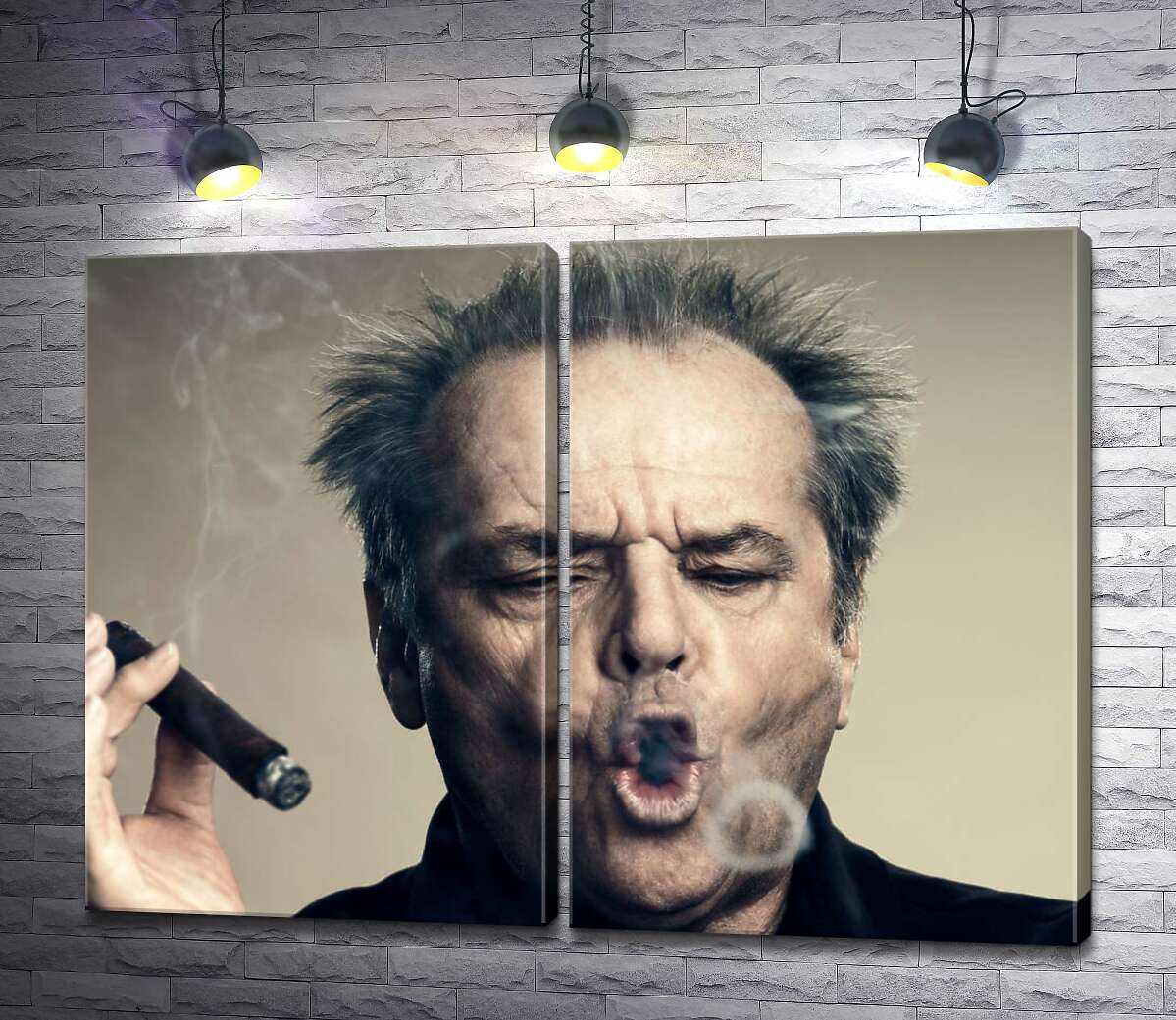 модульная картина Джек Николсон (Jack Nicholson) комически пускает круги дымом от сигары