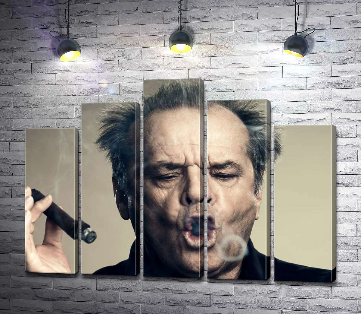 модульна картина Джек Ніколсон (Jack Nicholson) комічно пускає кола димом від сигари (Модуль №29)