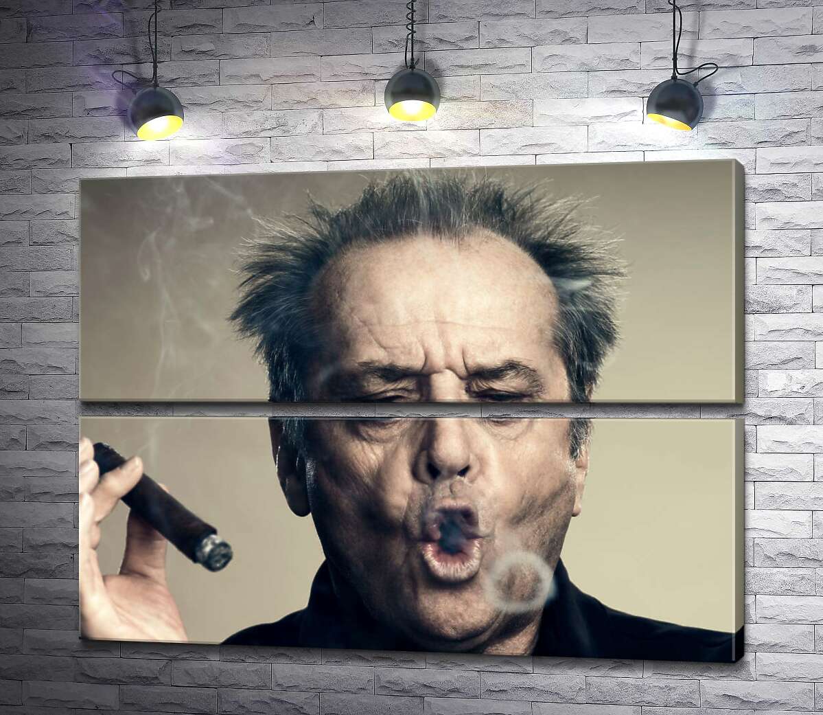 модульна картина Джек Ніколсон (Jack Nicholson) комічно пускає кола димом від сигари (Модуль №7)
