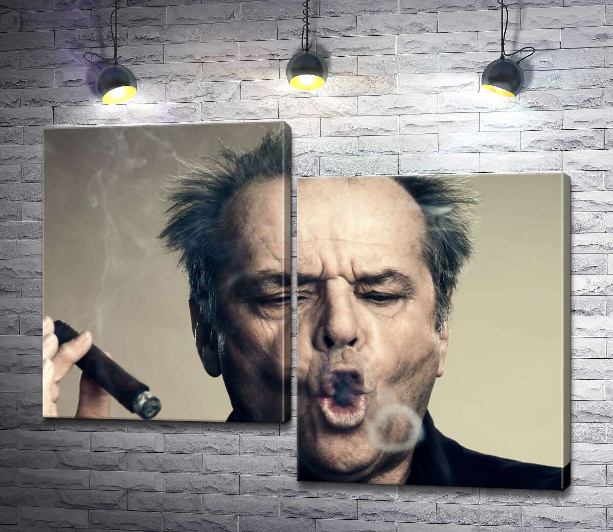 модульная картина Джек Николсон (Jack Nicholson) комически пускает круги дымом от сигары (Модуль №9)