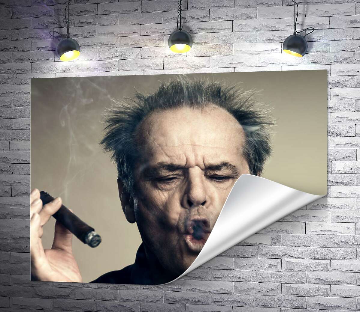 печать Джек Николсон (Jack Nicholson) комически пускает круги дымом от сигары