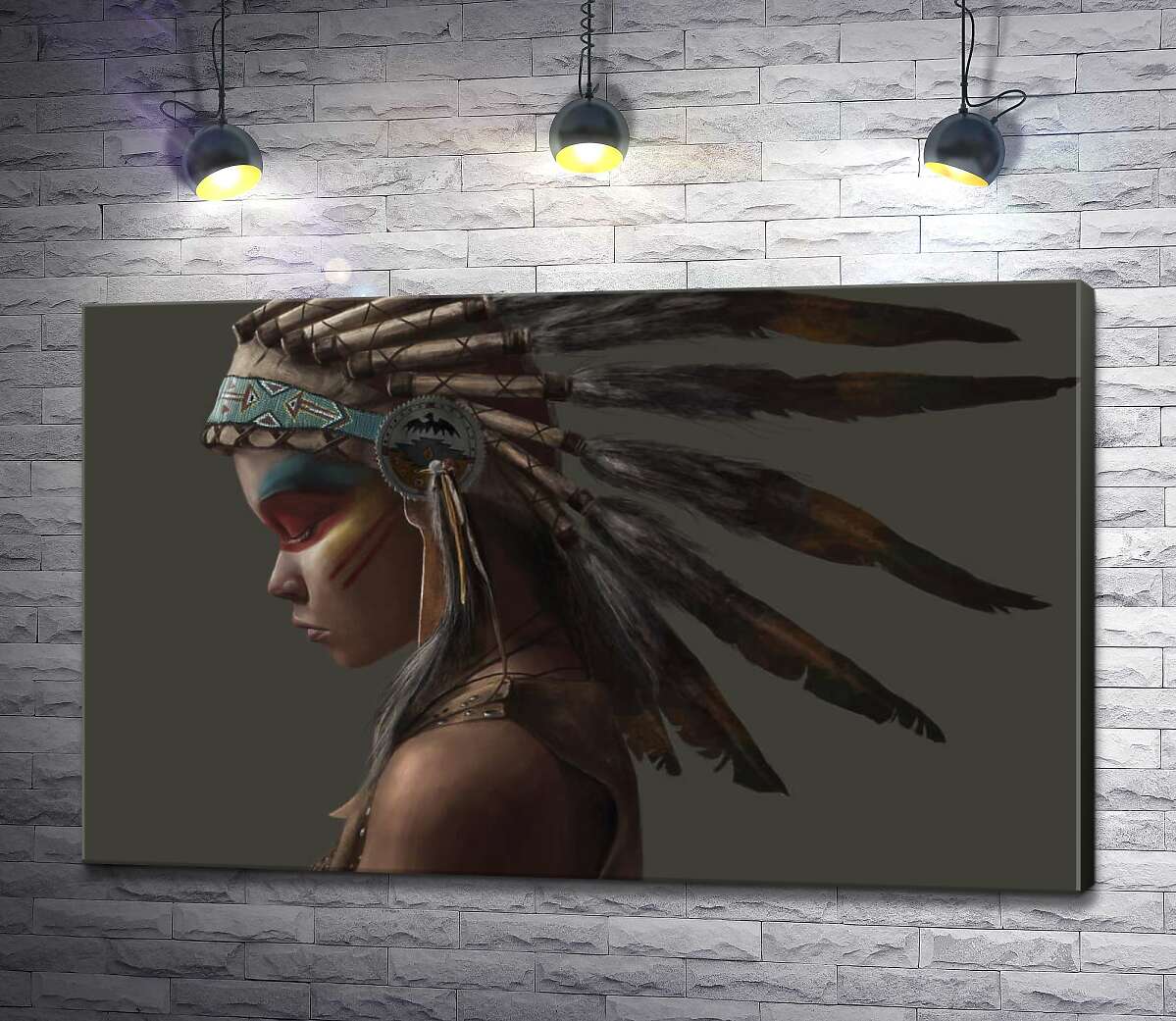 картина Профиль индейского мальчика с венком из перьев