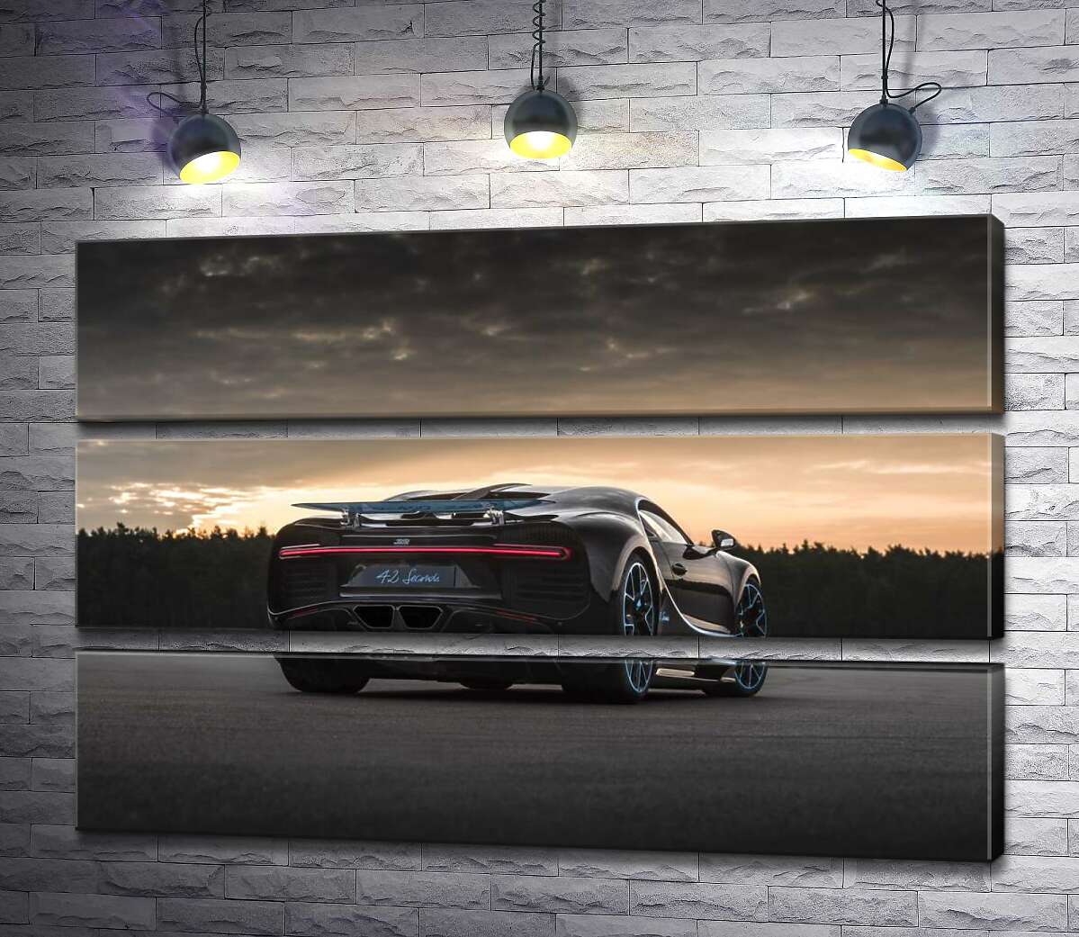 модульная картина Темный силуэт черного спортивного автомобиля Bugatti Chiron (Модуль №15)