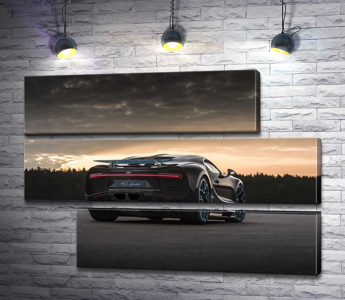 модульная картина Темный силуэт черного спортивного автомобиля Bugatti Chiron (Модуль №16)