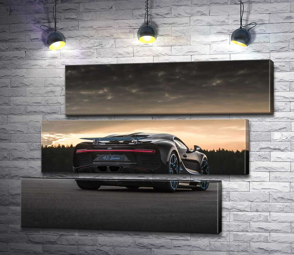 модульна картина Темний силует чорного спортивного автомобіля Bugatti Chiron (Модуль №17)