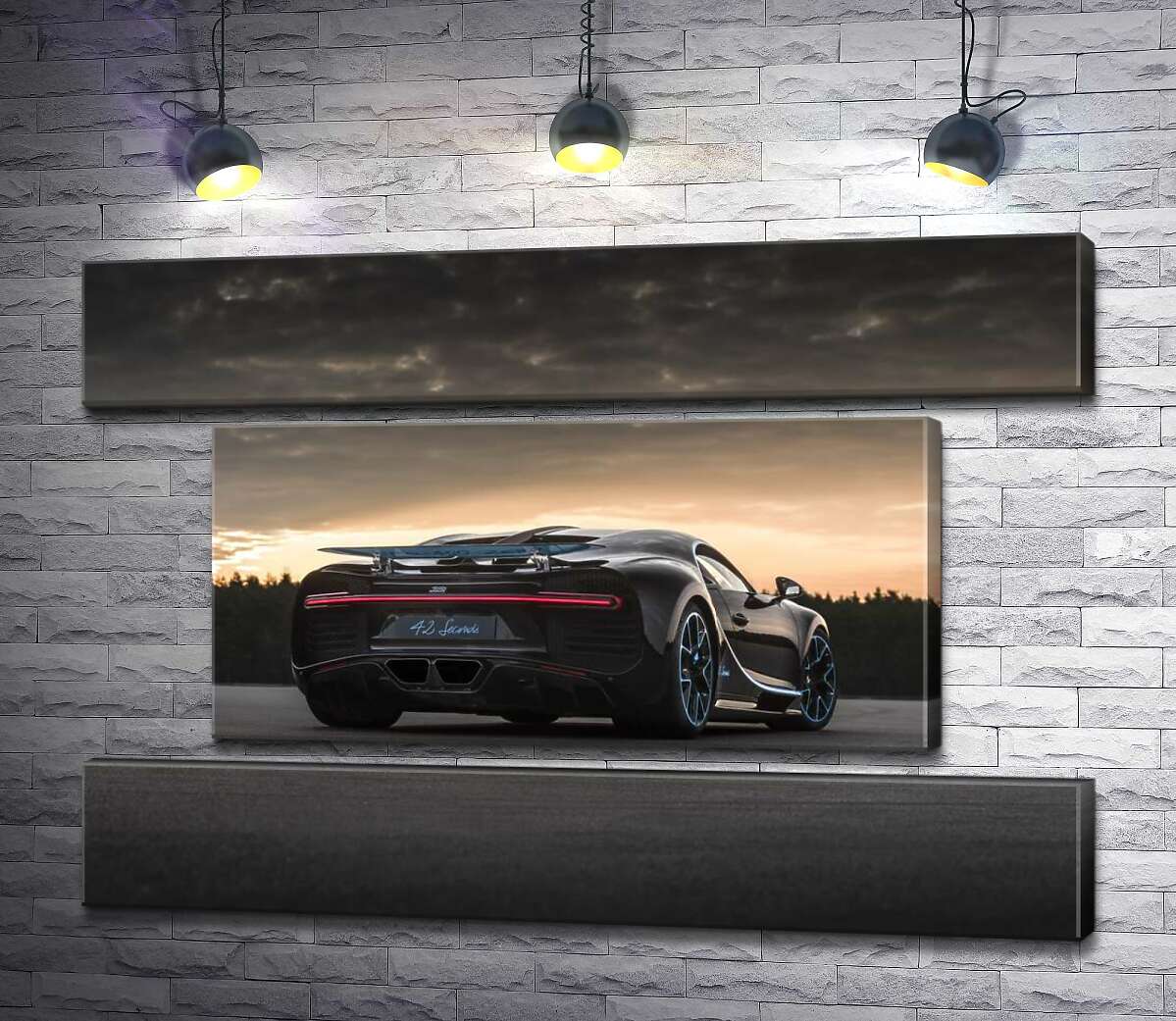 модульна картина Темний силует чорного спортивного автомобіля Bugatti Chiron (Модуль №18)