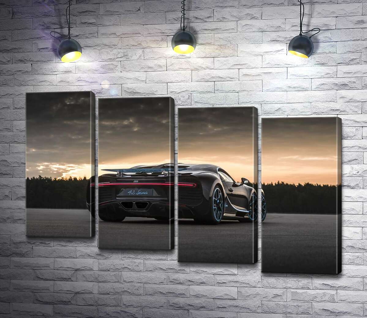 модульна картина Темний силует чорного спортивного автомобіля Bugatti Chiron (Модуль №19)