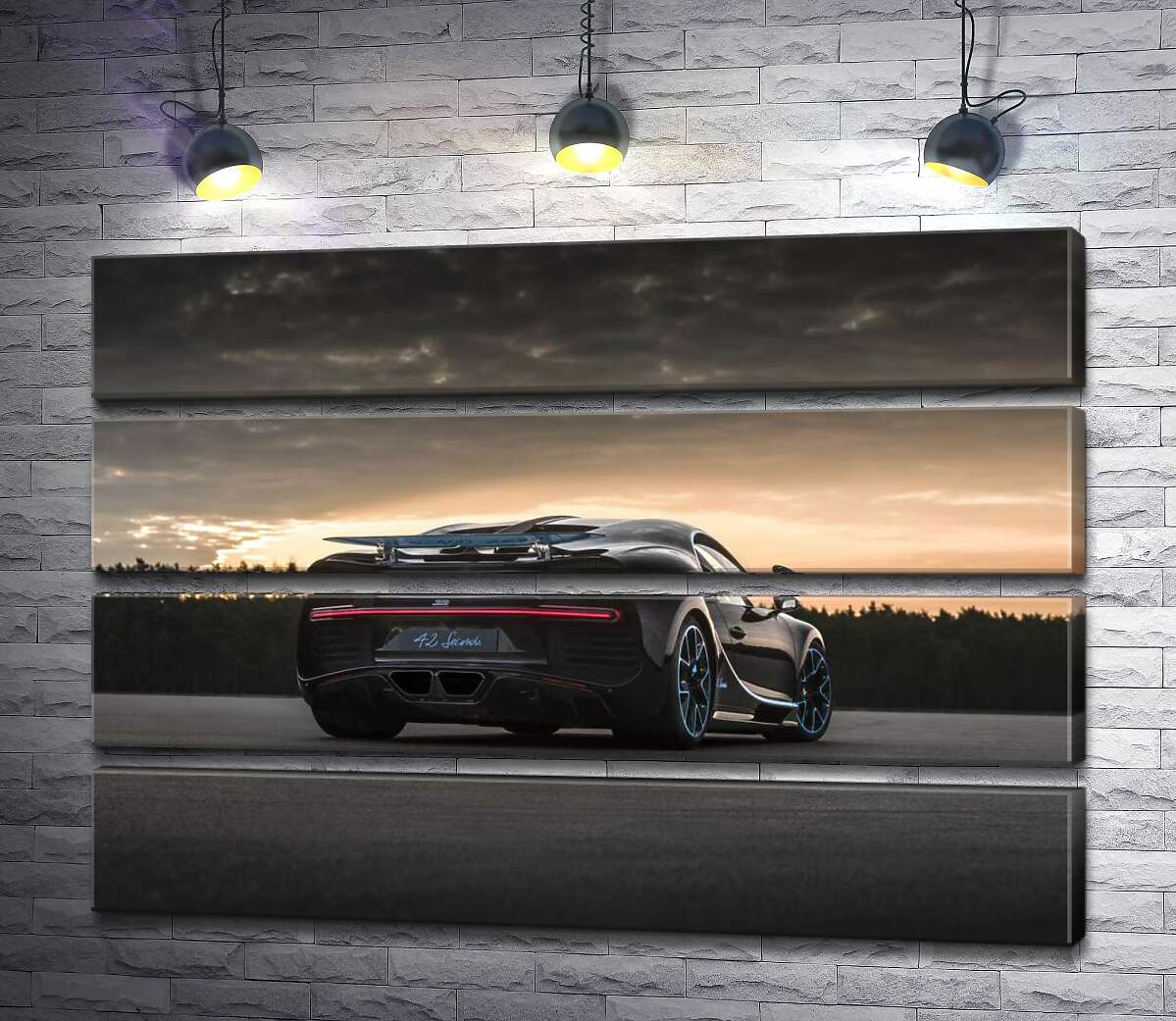 модульна картина Темний силует чорного спортивного автомобіля Bugatti Chiron (Модуль №22)