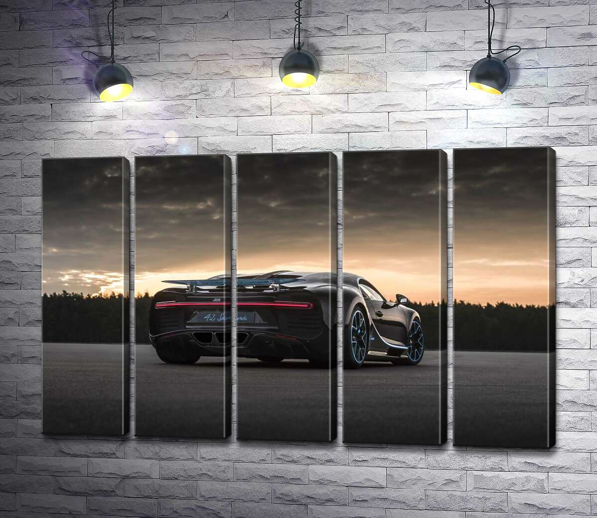 модульна картина Темний силует чорного спортивного автомобіля Bugatti Chiron (Модуль №26)