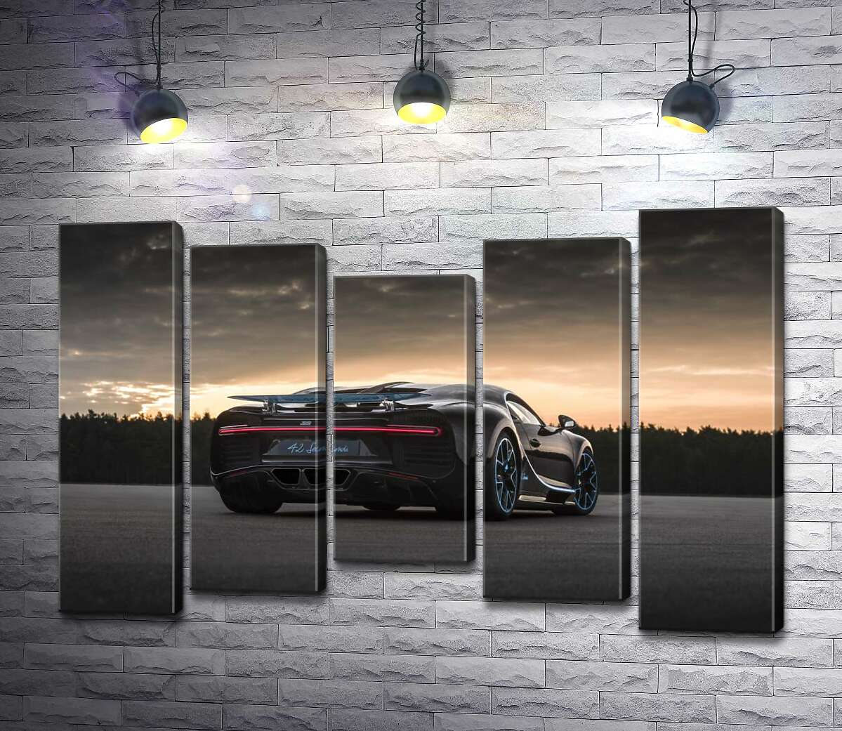 модульна картина Темний силует чорного спортивного автомобіля Bugatti Chiron (Модуль №27)