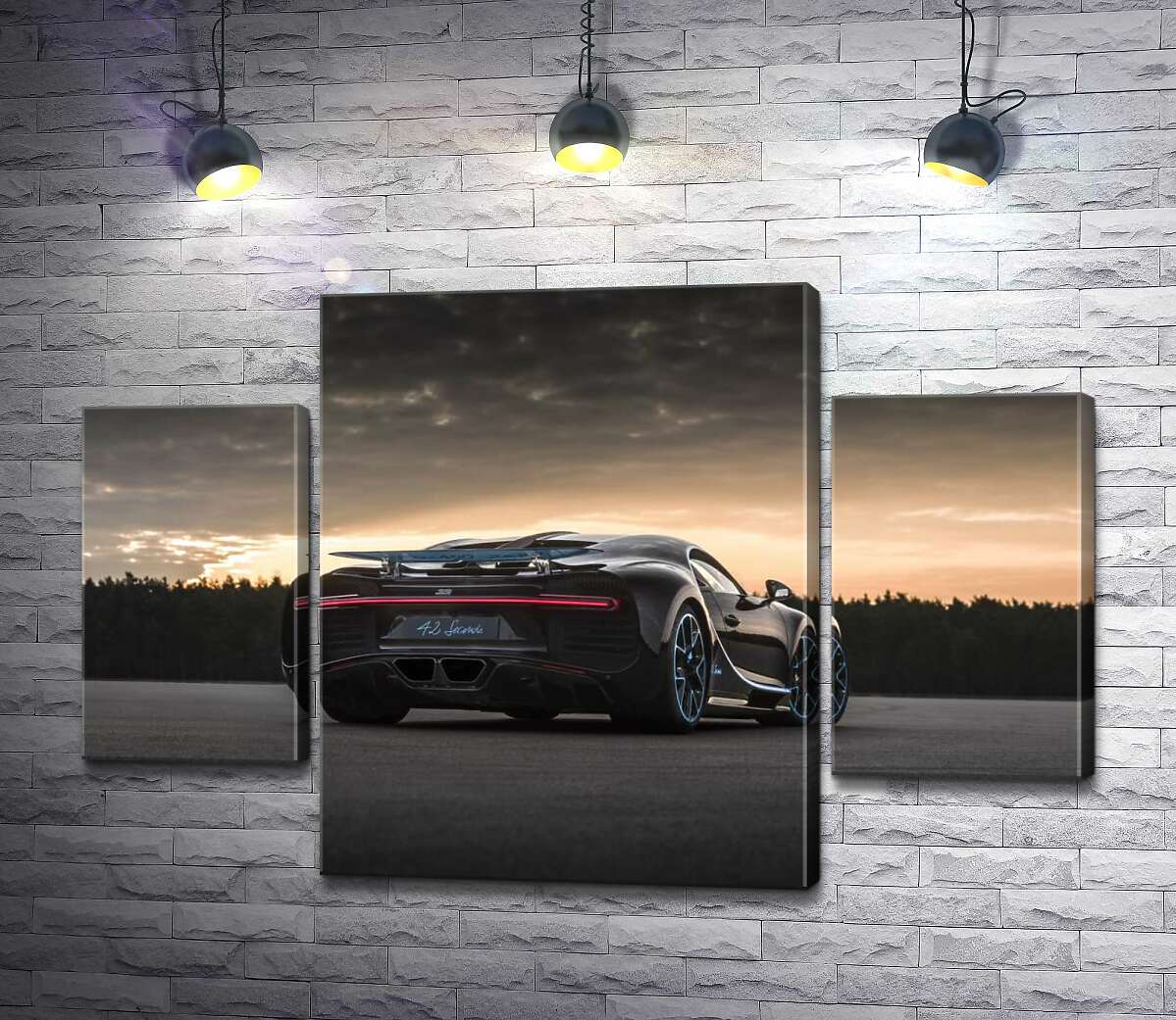 модульна картина Темний силует чорного спортивного автомобіля Bugatti Chiron (Модуль №5)