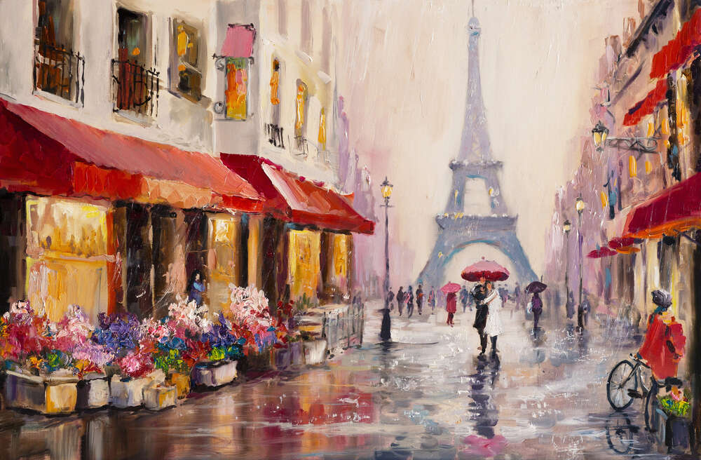 картина-постер Дождь на уютной парижской улице