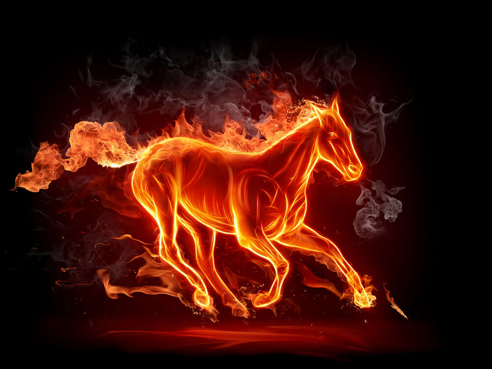 картина-постер Огненная лошадь скачет галопом