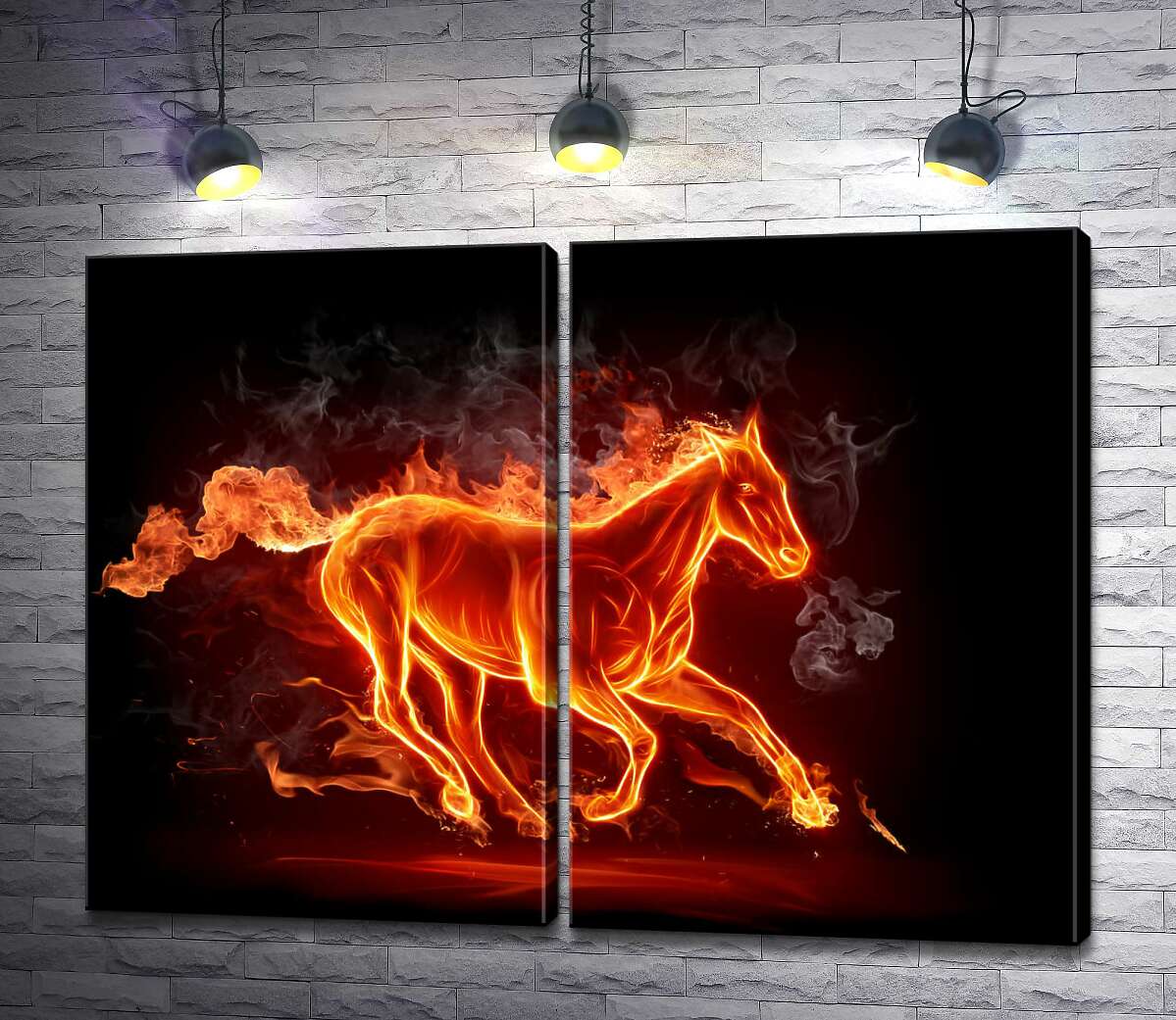модульная картина Огненная лошадь скачет галопом