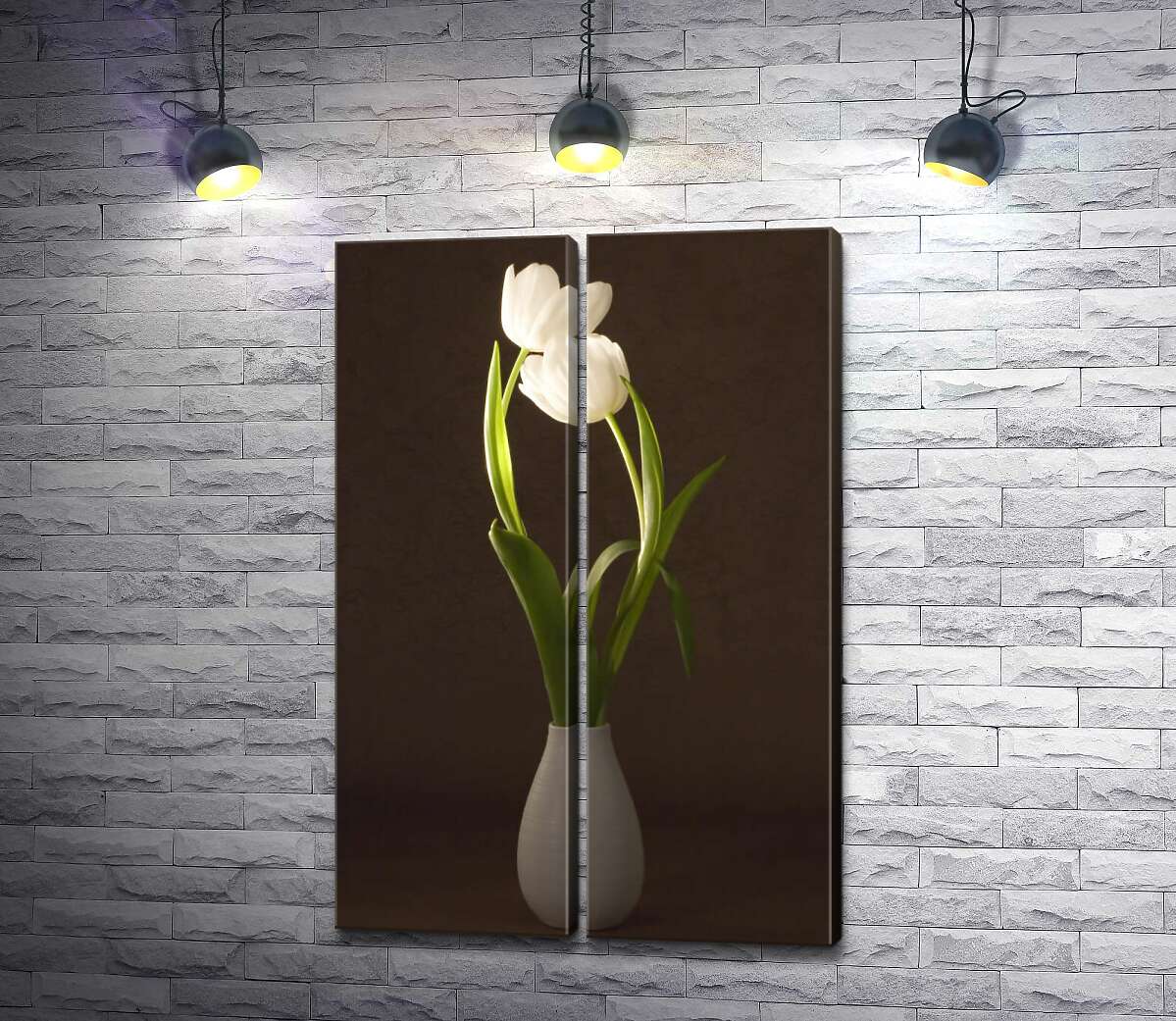 модульна картина Плавні лінії стебел білих тюльпанів у вазі