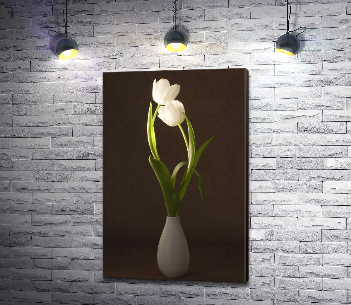 картина Плавные линии стеблей белых тюльпанов в вазе