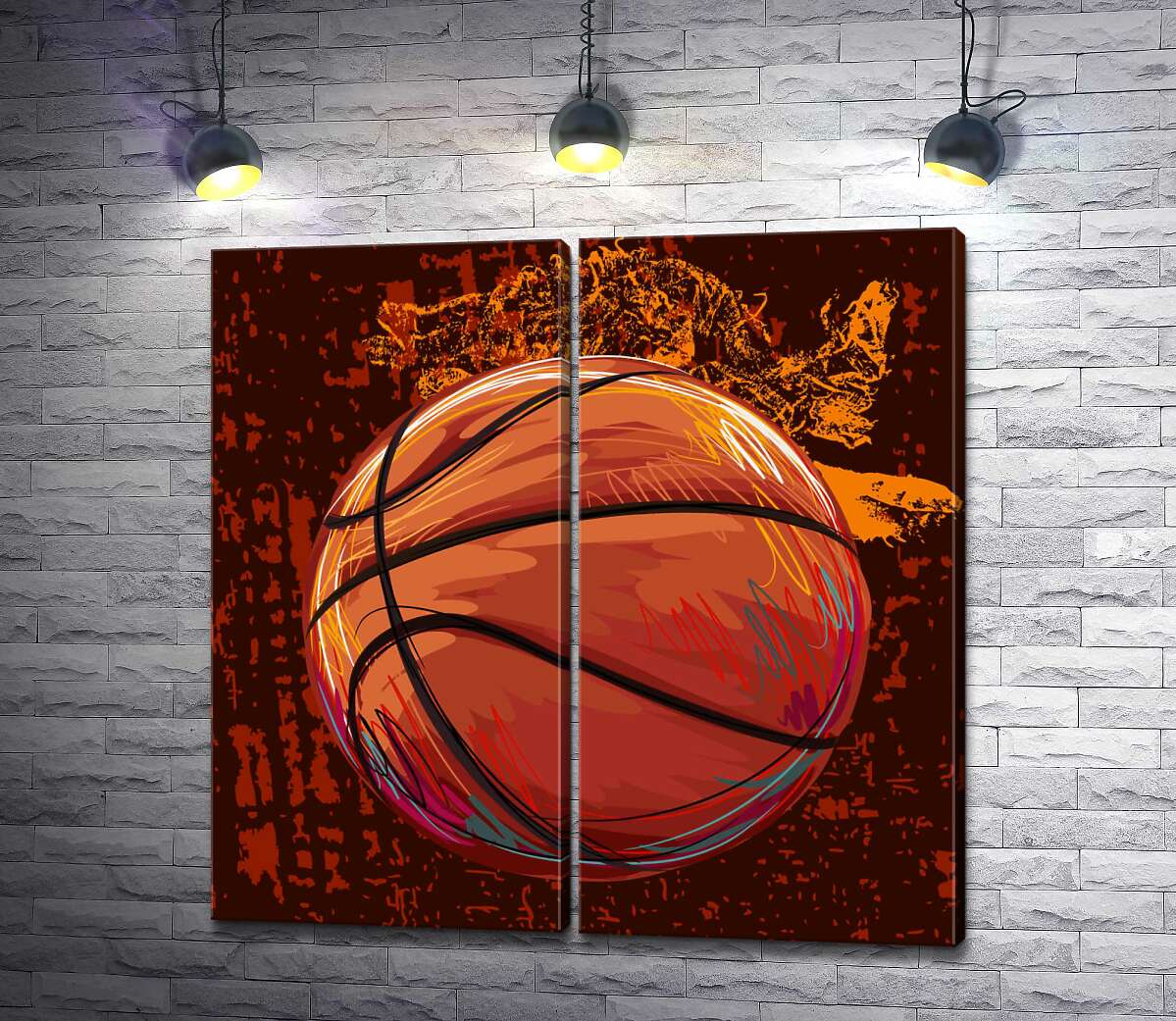 модульная картина Рисунок баскетбольного мяча в пастельных тонах